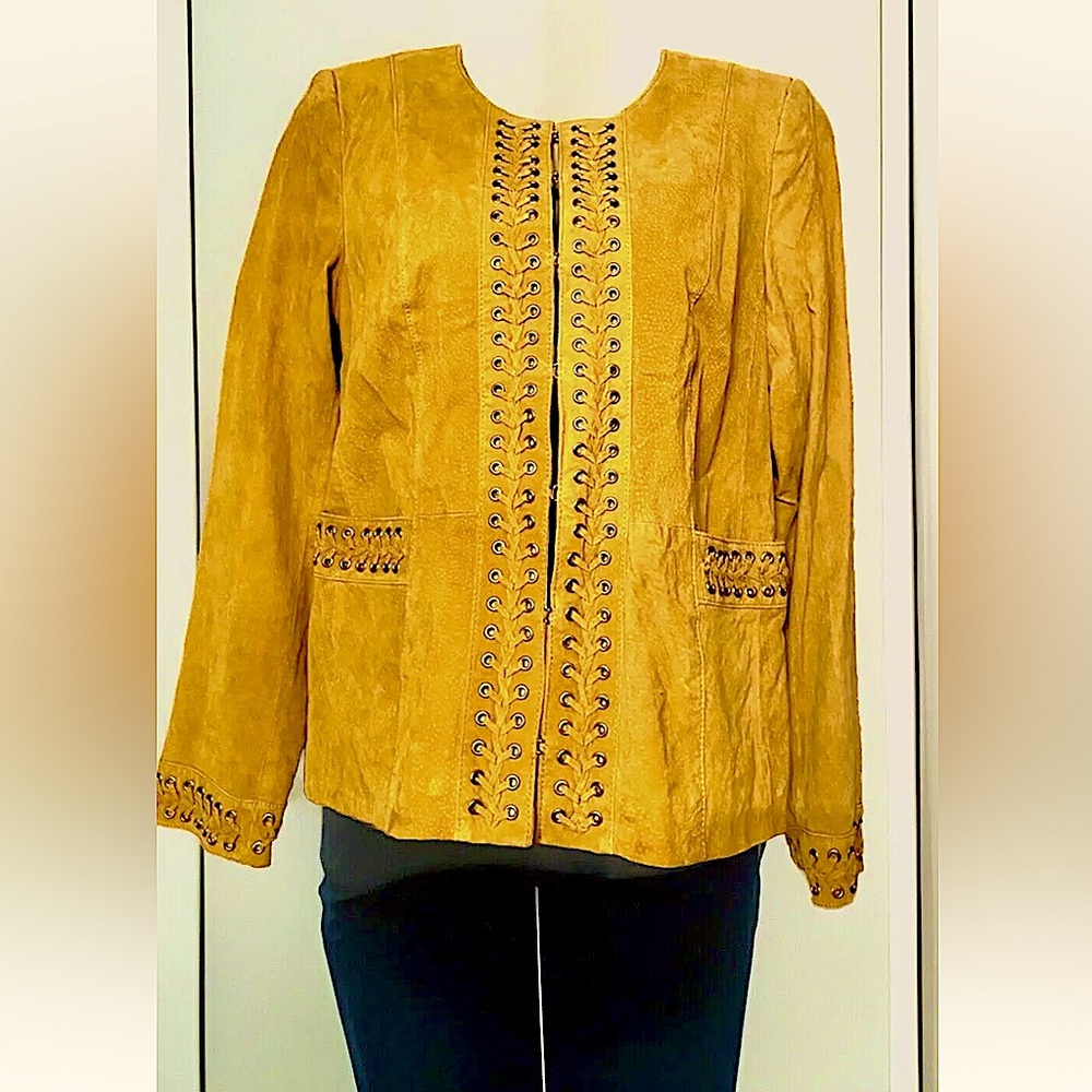 🌻BRADLEY BAYOU🌻 XS SUEDE CROSS TIE GROMMET LINED POCKETS HOOK EYE JACKET NWT🔆